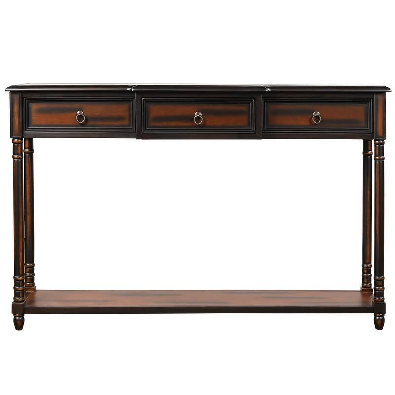 Nestfair Solid Wood Console Table with 3 Drawers and Shelf