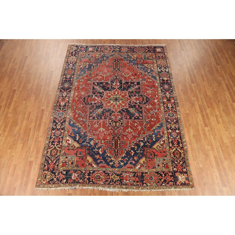 Vegetable Dye Heriz Serapi Persian Antique Rug Handmade Wool Carpet - 7'8" x 10'7"