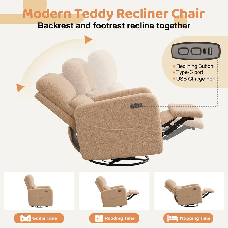 Swivel Power Recliner Chair Teddy Nursery Glider Rocking Recliner