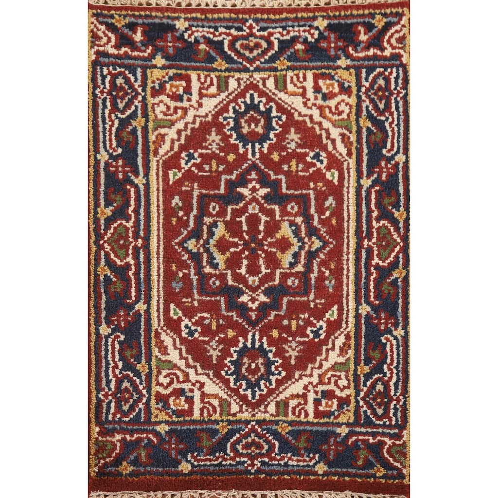 Hand Knotted Oriental 100% Wool Carpet Traditional Medallion Red Heriz (serapi) Area Rug - 3' 0'' X 2' 0''