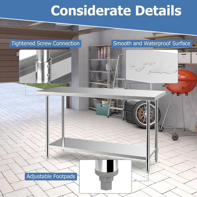 Gymax 24 x 60 Inches Stainless Steel Work Table Kitchen Prep & Work