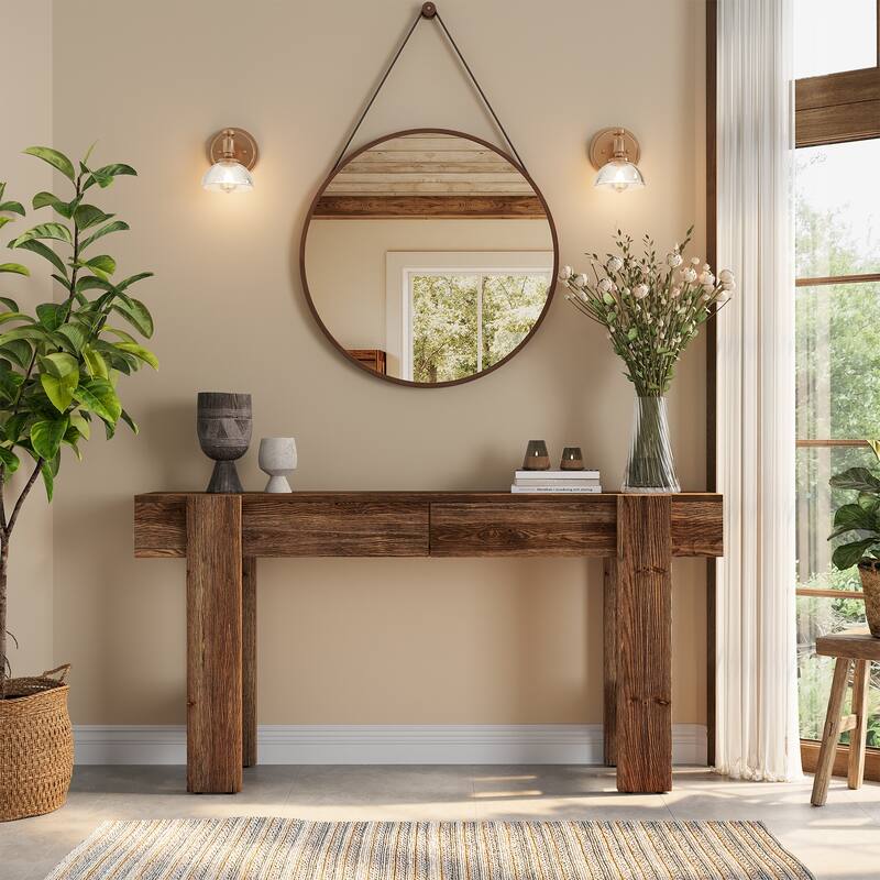 63" Long Solid Wood Console Table, Entryway Table with 2 Drawers, Sofa Table for Entrance, Hallway, Living Room