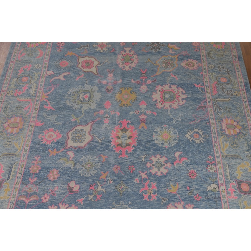 Hand Knotted Oriental 100% Wool Carpet Transitional All-Over Navy Blue & Blues Oushak Area Rug - 14' 0'' X 10' 1''