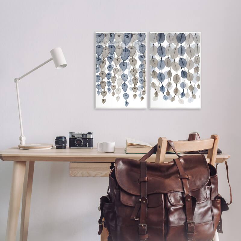 Stupell Falling Vines Neutral Blue Brown Leaves 2pc Multi Piece Wood Wall Art Set, 10 x 15