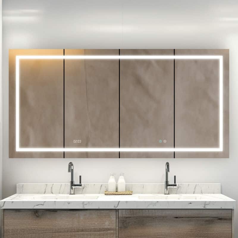 AQUADOM Signature Royale 72W LED Medicine Cabinet Defogger, 3X LED Vertically Adjustable Magnifying Mirror, Electrical Outlets