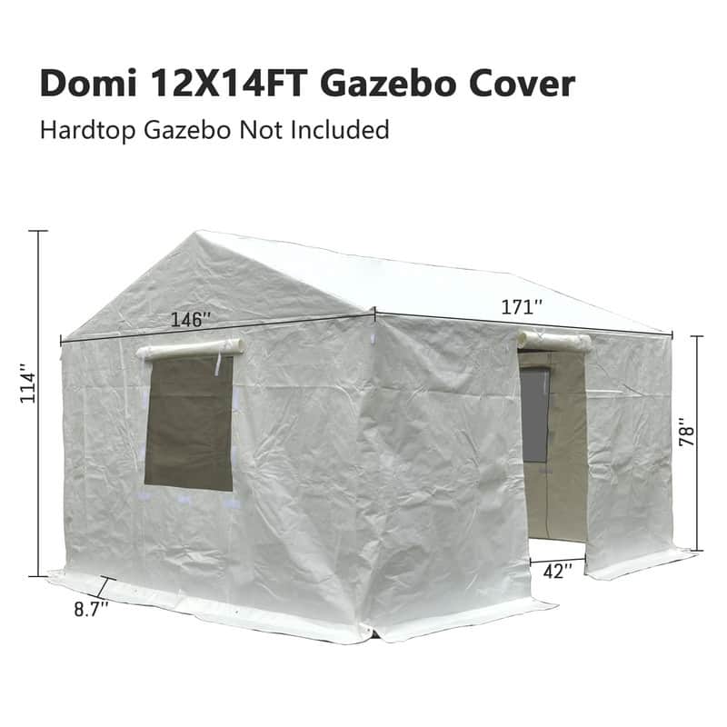 Domi 8' x 8' Universal Winter Gazebo Cover, All Season Waterproof Enclosed Cover with Sidewalls & Ventilated Mesh Windows, White - White - 12'x14' Gable Roof