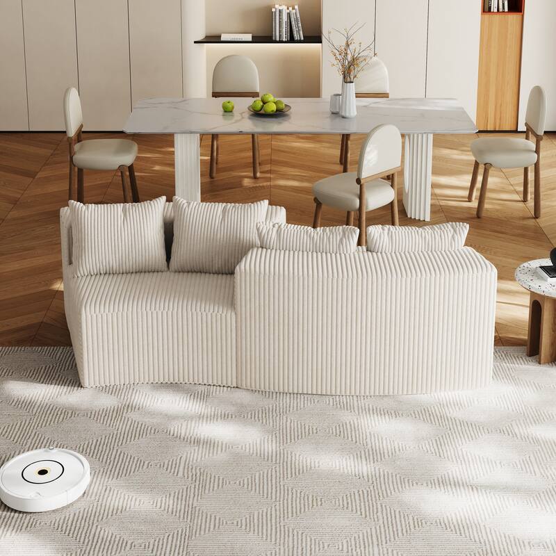 Modular Curved Loveseat Couch Corduroy Sectional Sofa with 4 Pillows