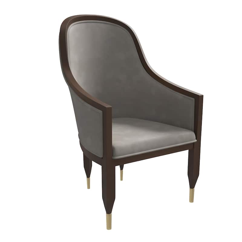 Leather Dining Chair with Arms with Rubberwood Frame Belle Series by LeisureMod - Grey