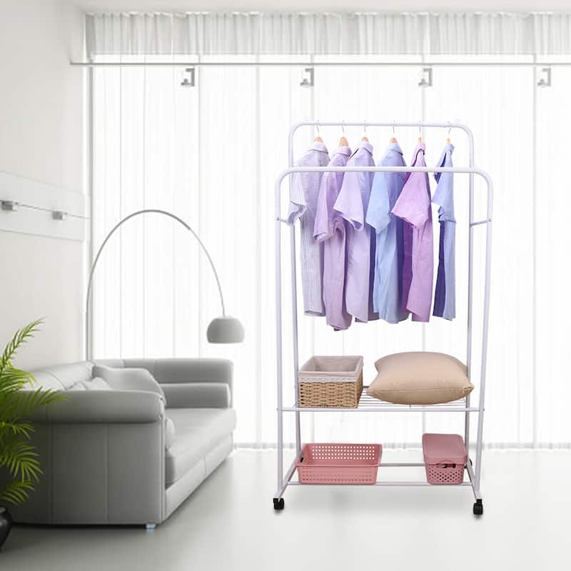 Rolling Garment Rack Clothes Metal Stand Shelf