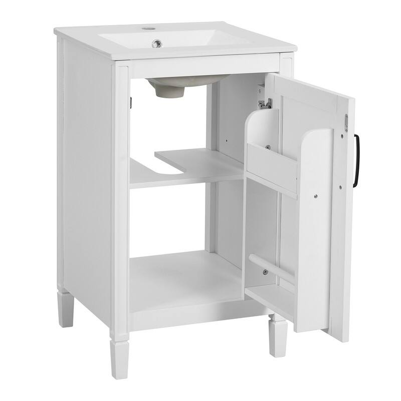 20" Bathroom Vanity with Ceramic Sink, Soft Close Door, Adjustable U-Shaped Shelf
