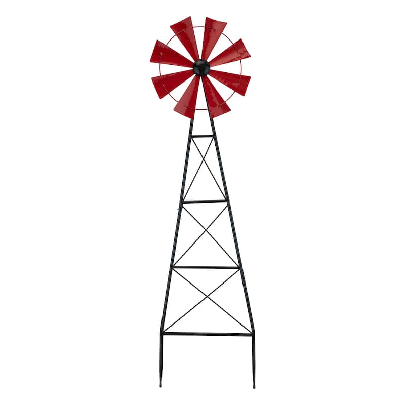 Glitzhome 44"H Glossy Painted Metal Yellow//Blue/Orange/Red Flower Wind Spinner Yard Stake