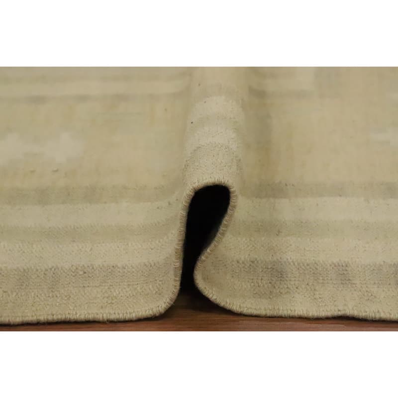Hand Woven Oriental 100% Wool Carpet Southwestern Tribal Beige & Ivories Kilim Area Rug - 12' 2'' X 9' 1''