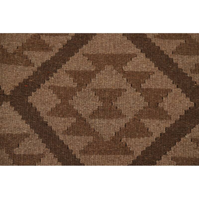 Hand Woven Oriental 100% Wool Carpet Southwestern Geometric Brown Kilim Area Rug - 9' 8'' X 6' 9''