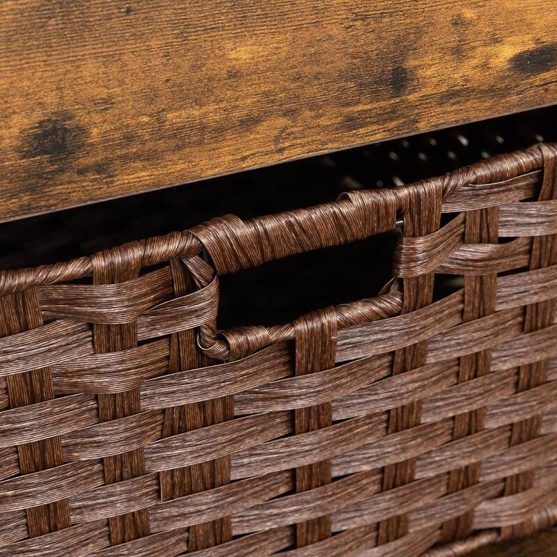 Metal Coffee Table with Lifting Top and Hidden Storage Space, Removable Wicker Baskets