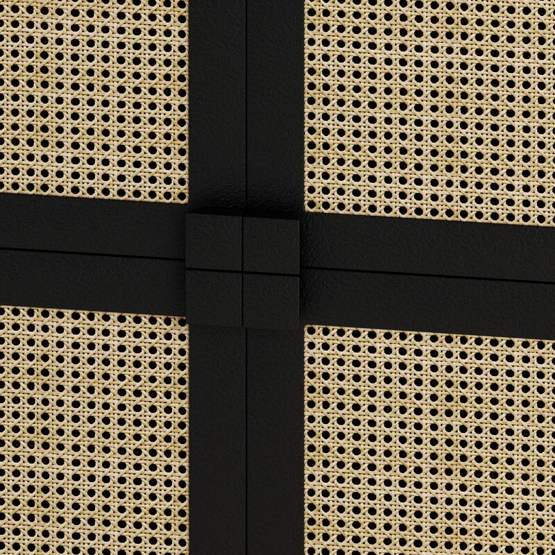 Sturdy Console Cabinet Dining Cabinet with Diamond Handles, Floor Cabinet Buffet Storage Cabinet with Rattan Doors