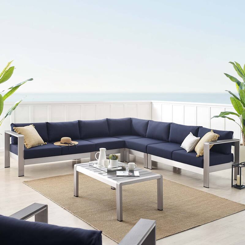 Shore Sunbrella Outdoor Patio Aluminum 9 Piece Sectional Sofa Set