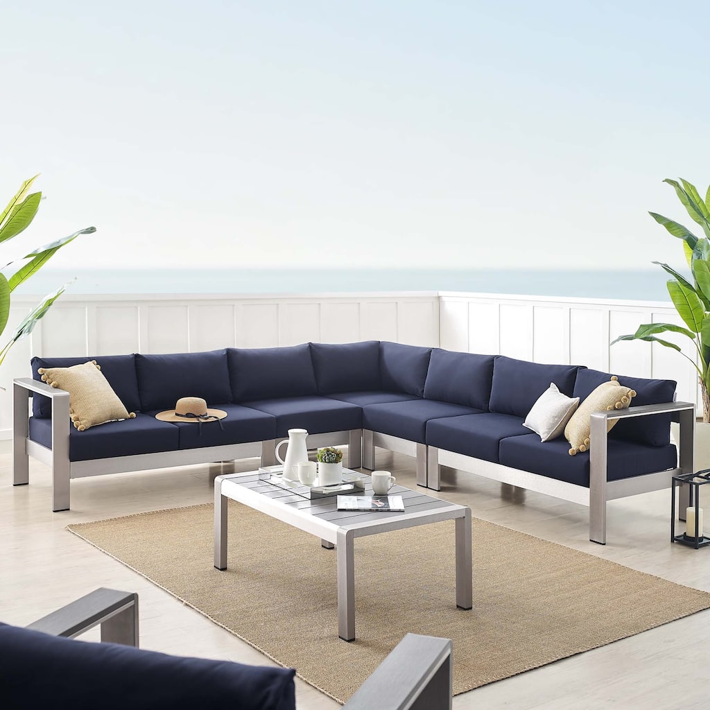 Shore Sunbrella Outdoor Patio Aluminum 9 Piece Sectional Sofa Set