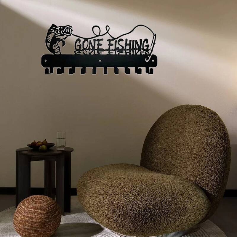 Black Metal Fish Shaped Key Rack with Wall Hook for Coastal Kitchens and Entryways - 11.81”L x 12.2”H