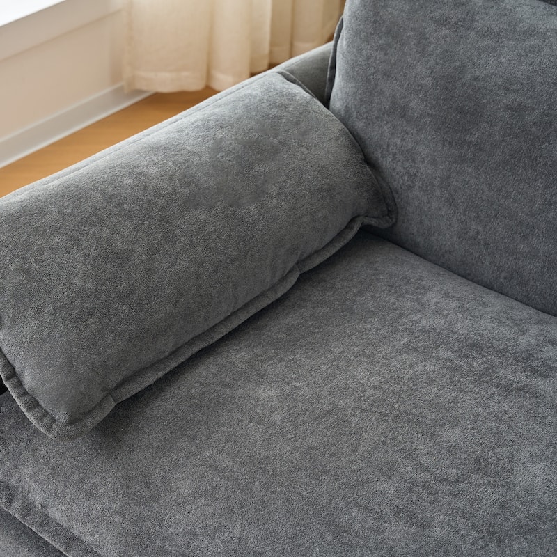 Anmytek Oversized Modern Grey Chenille Armchair with Toss Pillow and Deep Seat