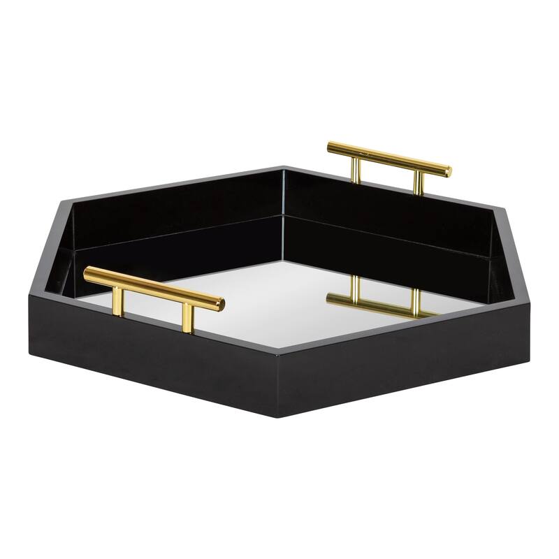 Kate and Laurel Lipton Hexagon Decorative Tray - 18x18 - Black/Mirror