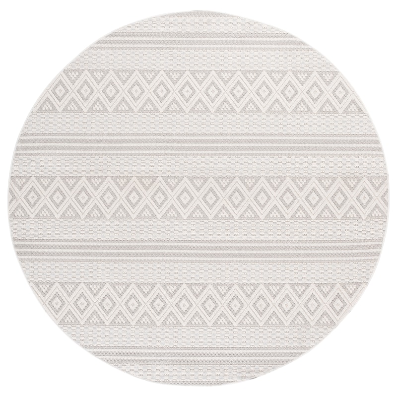 SAFAVIEH Veranda Henar Washable Indoor/Outdoor Rug - Weather Resistant & Easy Cleaning - 6'7" Round - Ivory/Grey