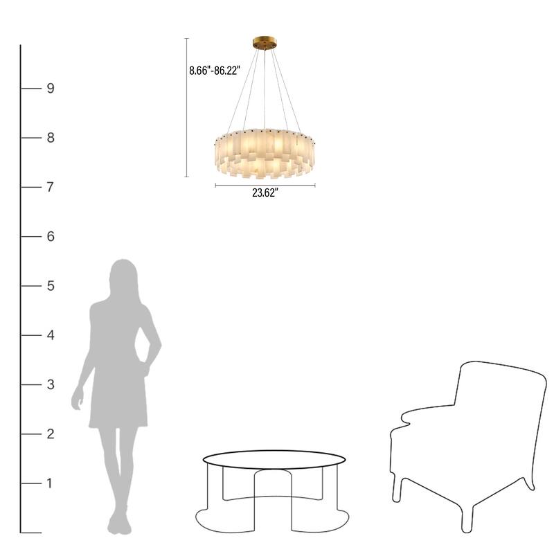 Modern Layered Alabaster Slice Chandelier, Round or Linear Pendant Light, D600-L1200 - Gold