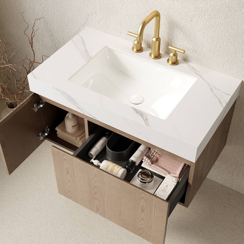 Floating Storage Bathroom Vanity with 3 Pre-drilled Faucet Holes
