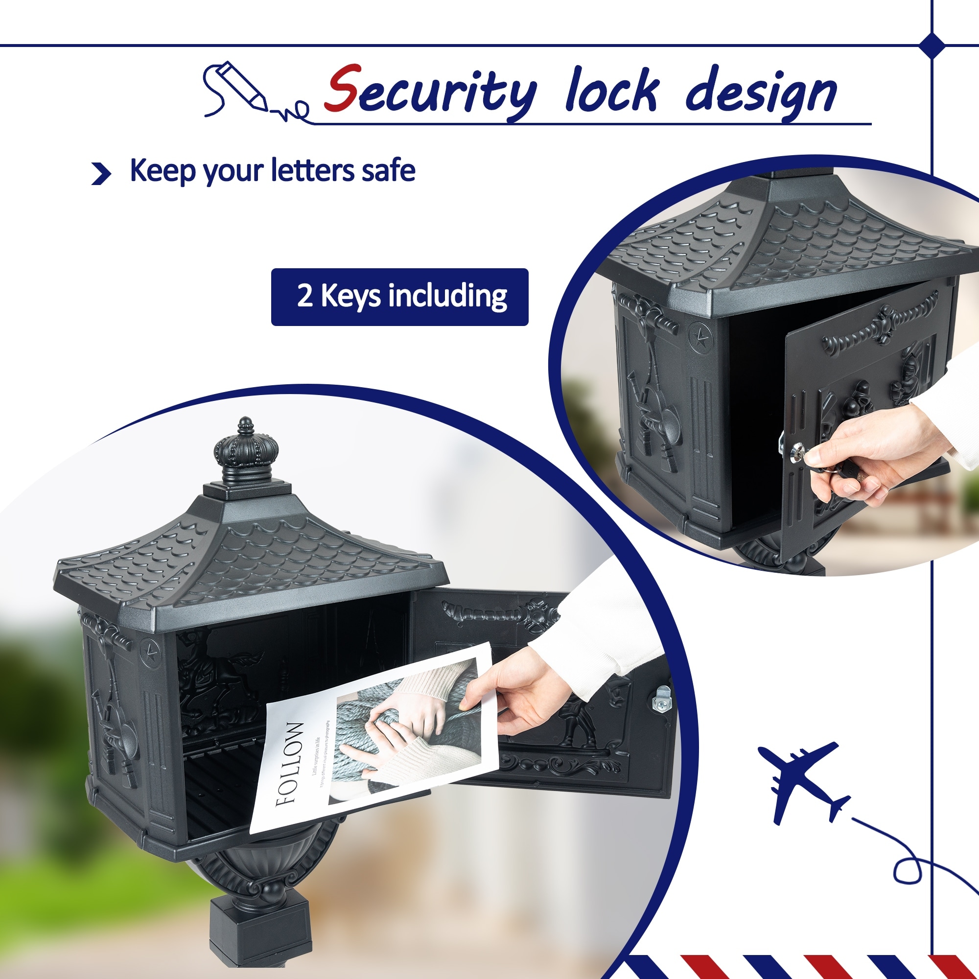 【１着でも送料無料】 Cast Mailbox Aluminum Heavy Security Box Postal Box Mail フラワー・リース