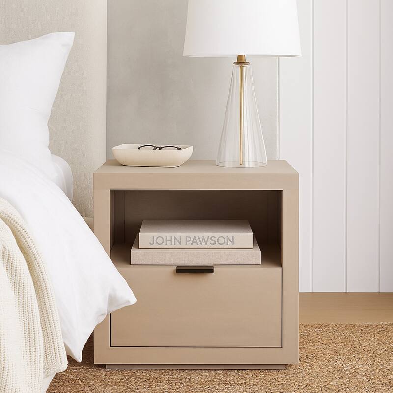 Somy Nightstand with Drawer and Shelf, Light Natural Gray Mango Wood
