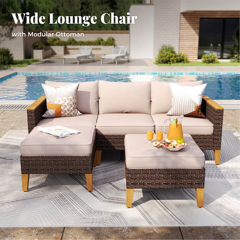 8-Piece Patio Outdoor Wicker Sectional Sofa Set, Large Seating Furniture Conversation Sets with Fire Pit Table