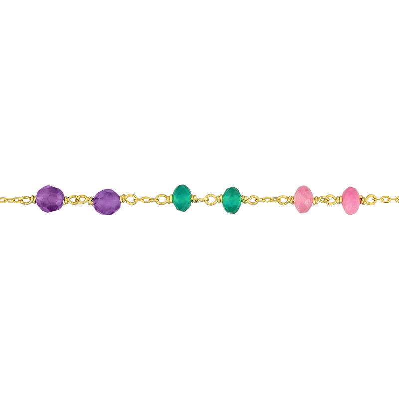 Miadora 4 5/8ct TGW Amethyst Green Onyx Pink Tourmaline Cultured Freshwater Pearl Necklace in Yellow Silver-17+2in