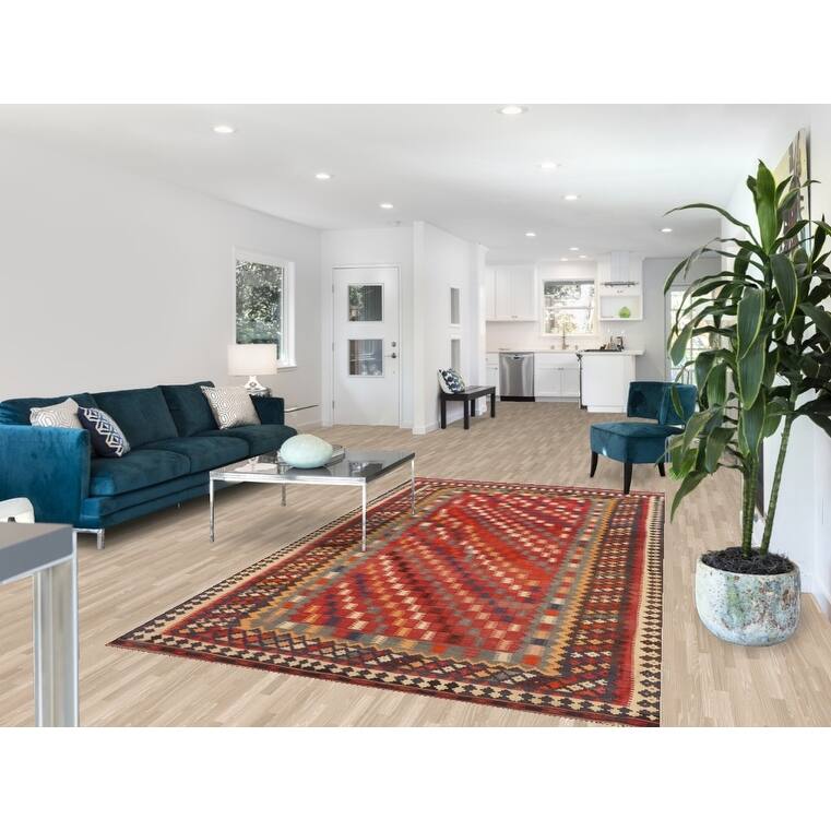 Kilim Qashqai Persian Vintage Rug Hand-Woven Living Room Wool Carpet - 5'4"x 9'10"