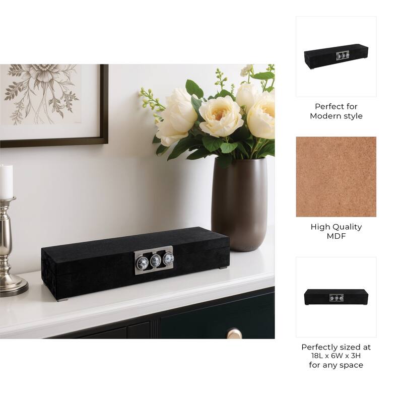 Decorative Box with Lid and Jeweled Metal Clasp - 18", Black - 18.0"