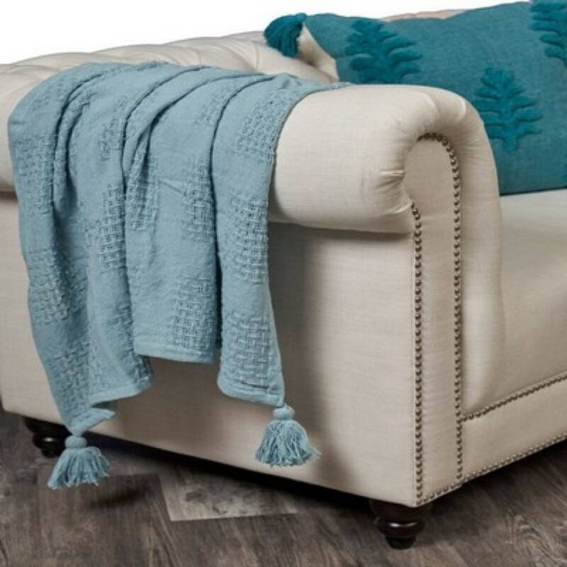 Porch & Den Hand-Woven Natural Cotton Basket Weave Standard Size Throw Blanket