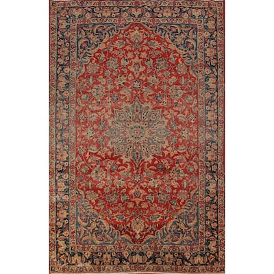 Floral Isfahan Persian Vintage Area Rug Handmade Wool Carpet - 6'11" x 10'8"