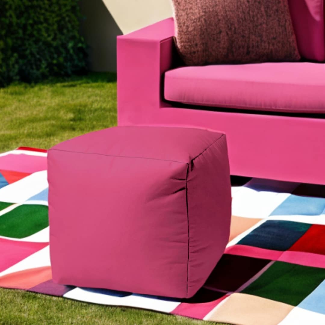 HomeRoots 17" Cool Bright Hot Pink Solid Color Indoor Outdoor Pouf Cover - 17' X '17' X '1
