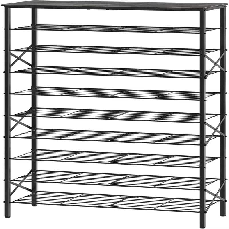 10 Tier Shoe Rack - 10.8"D x 27.8"W x 65.7"H - Charcoal + Black