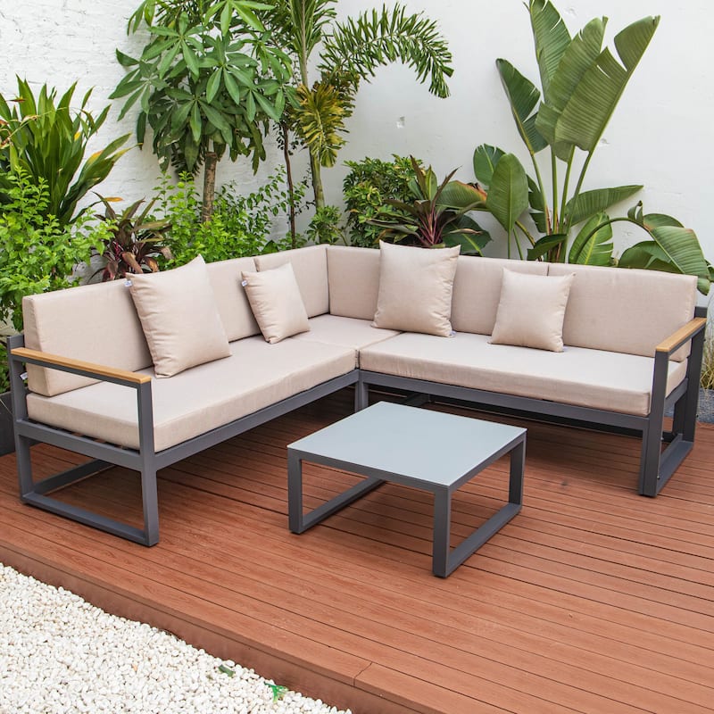 Chelsea 3-Piece Adjustable Headrest All-Weather Sectional Set in Aluminum Frame with Removable Cushion Covers for Indoor/Outdoor