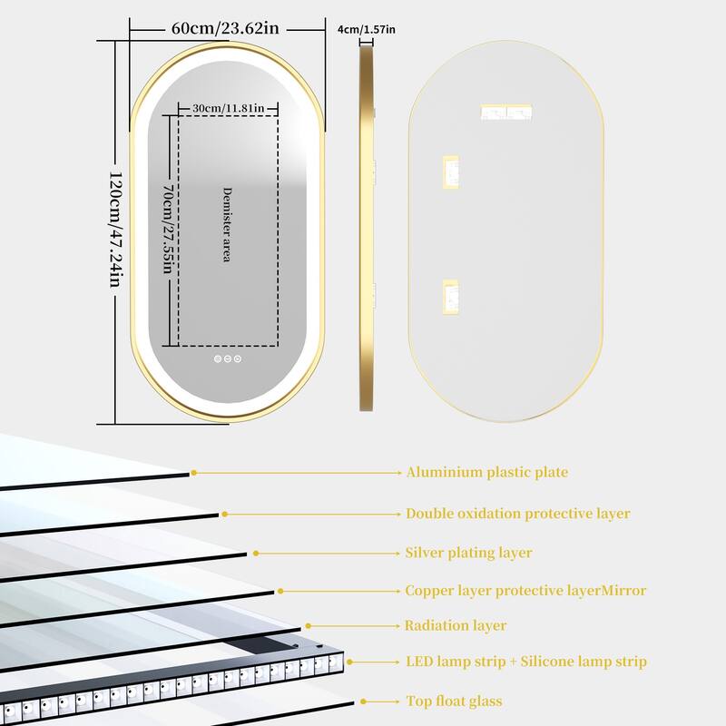 Gold Aluminium Alloy Frame Illuminated LED Bathroom Mirror