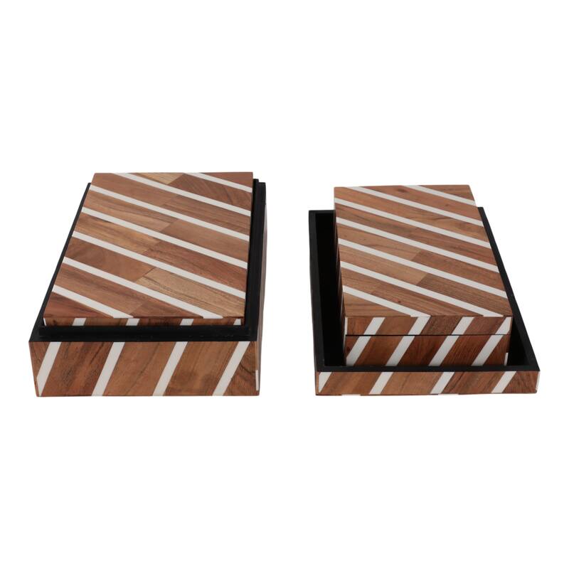 Resin Wood Storage Boxes Diagonal Stripe (Set of 3) - 10/11/12" Brown - 12" x 8" x 3.5"
