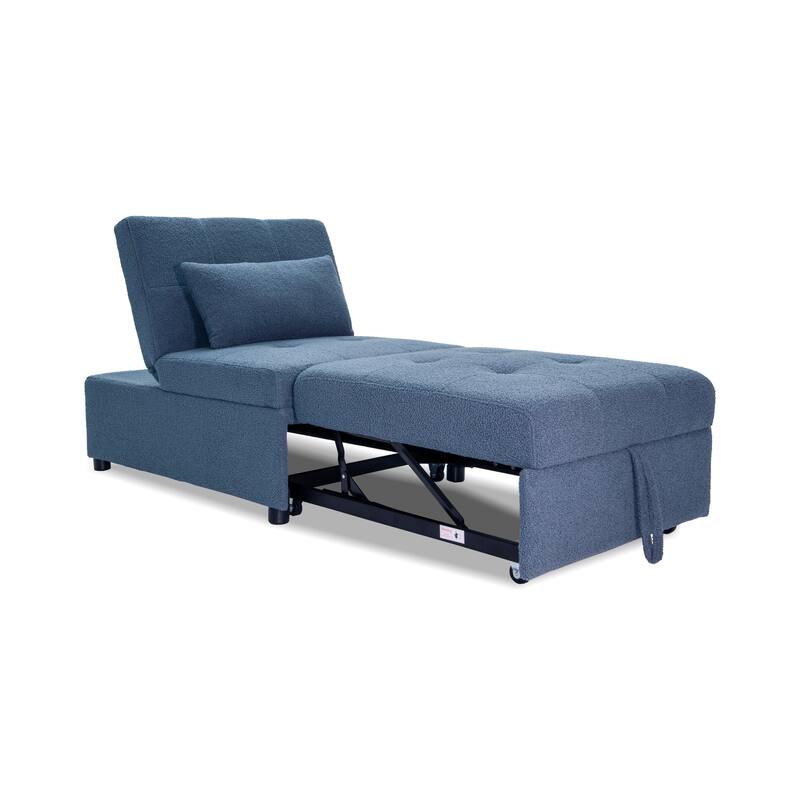 Blue Gray Sherpa Convertible Sofa Chair with Pull - out Bed and Adjustable Backrests