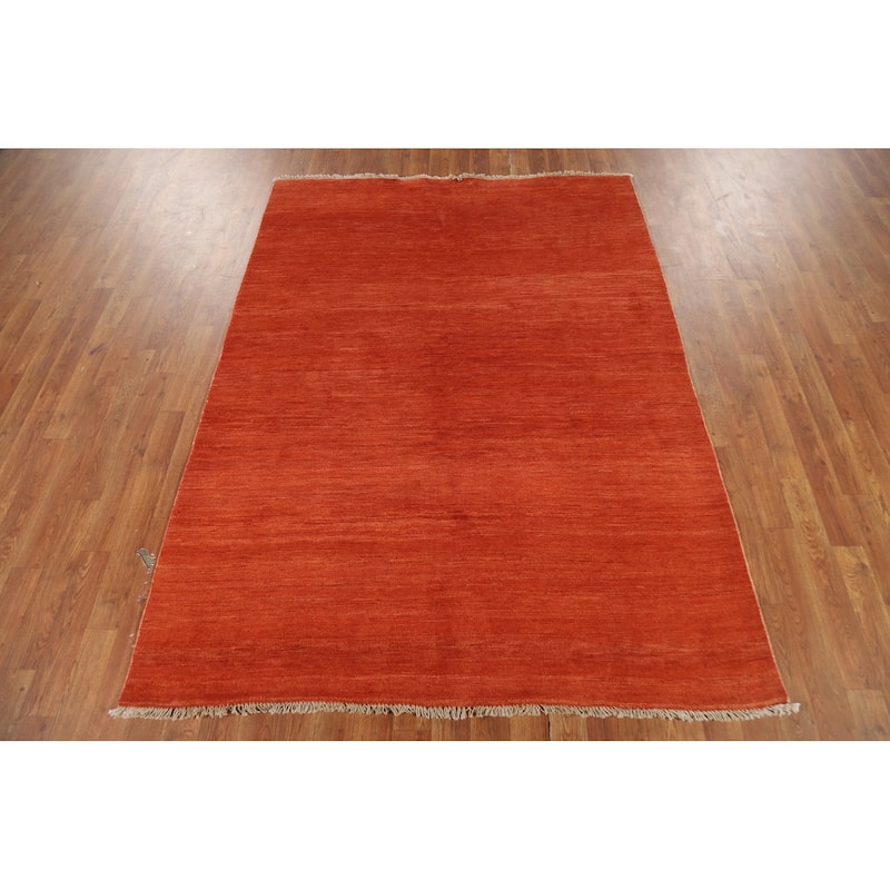 Orange Modern Gabbeh Oriental Area Rug Handmade Stripe Wool Carpet - 4'10" x 6'5"