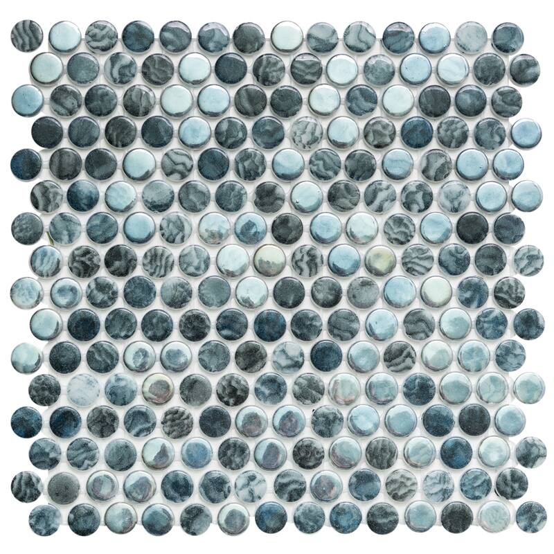 Eterna Penny 12x12 Glass Round Mosaic Tile - Floor, Wall, Backsplash - 1 Sheet (0.88 Sq. ft.) - Arrecife Iridis Grey