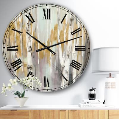 The Gray Barn Jartop 'Silver and Yellow Birch Forest II' Oversized Metal Clock
