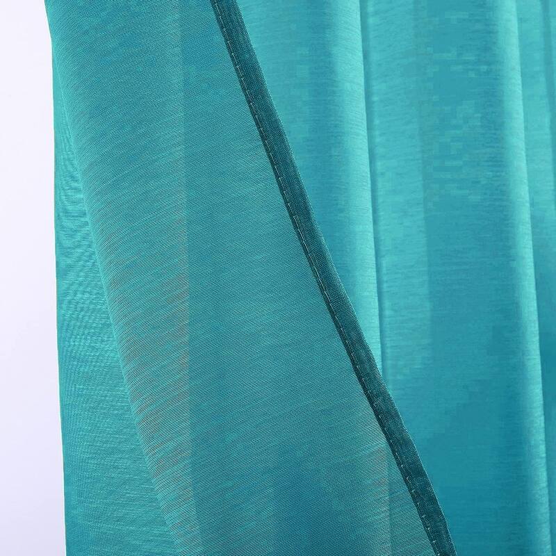 84" Inches Long - 2 Panels - Turquoise Sheer Window Grommet Curtain Set - 55" x 84"