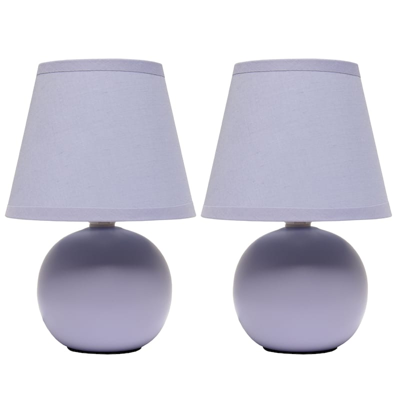 8.66" Petite Orb Lamp Two Pack Set w Matching Fabric Shade - Purple