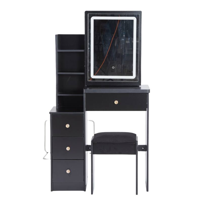 29.2" Compact Dressing Table Set with 3-Color LED Mirror & Stool