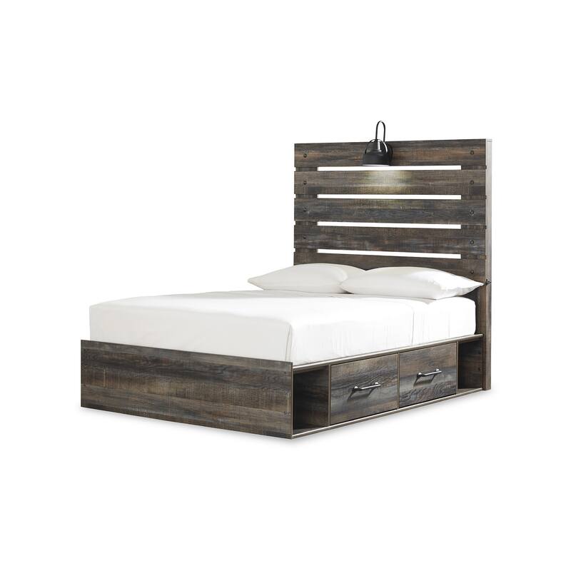 Drystan Rustic Brown Panel Bed with 2 Under Bed Storage Drawers