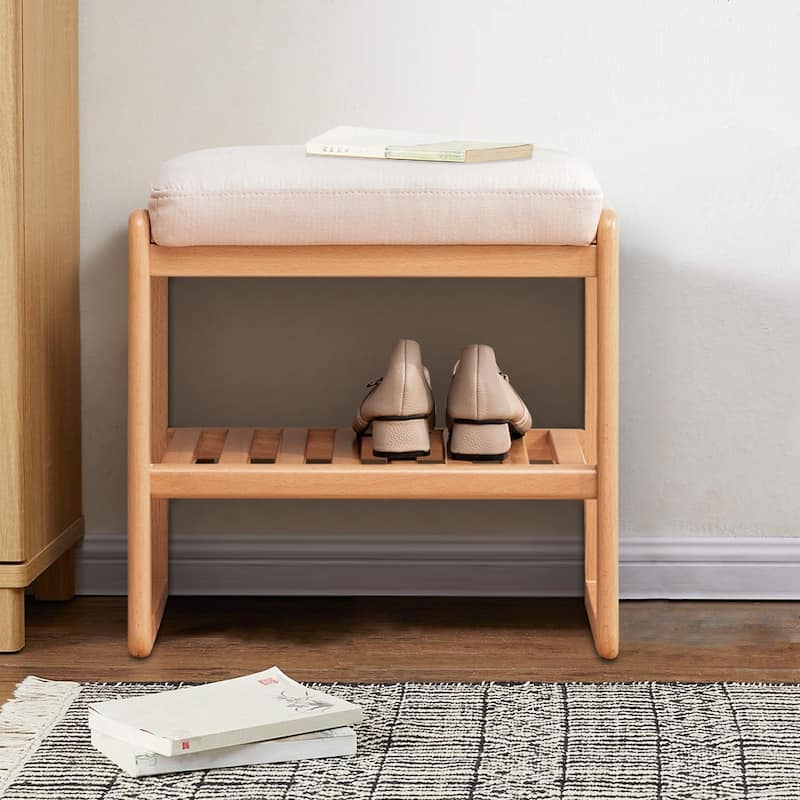 Solid Wood Shoe Bench with Sponge Cushion, Shoe Rack for Entryway - 23"