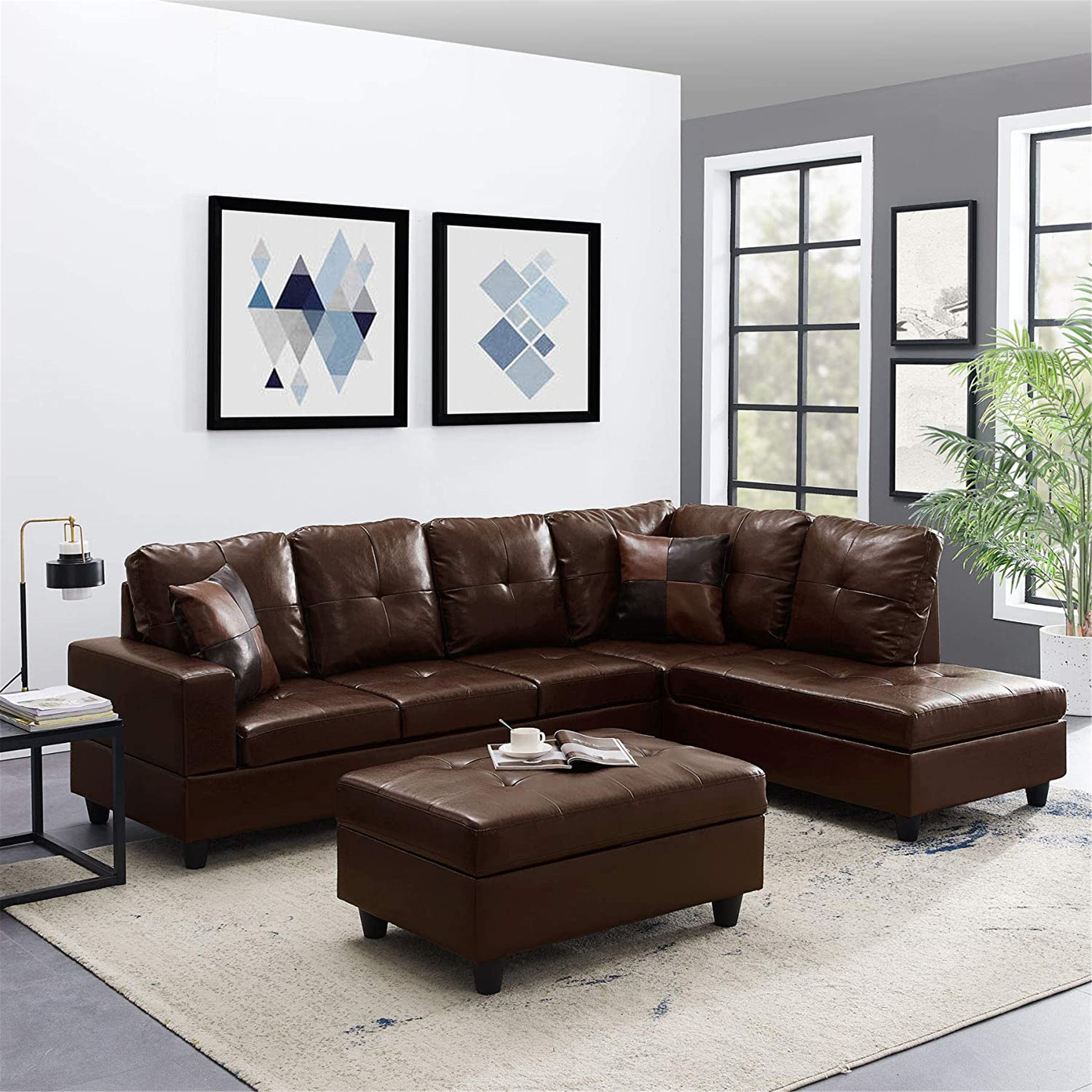 Shop Faux Leather Sectional Sofa With Storage Ottoman For Living Room Right Facing On Sale Overstock 31674111